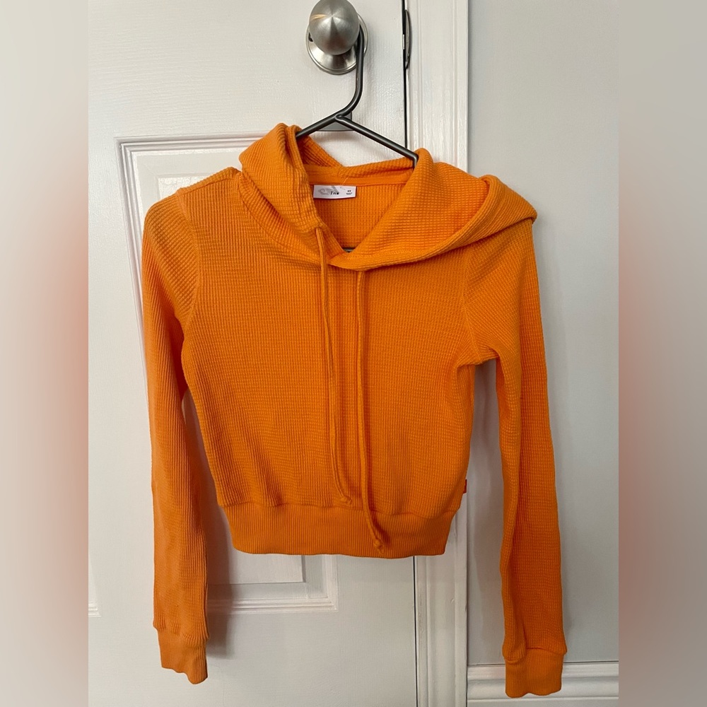 TNA cropped waffle sweater with hood